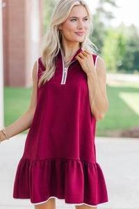 Say It All Burgundy Textured Drop Waist Dress