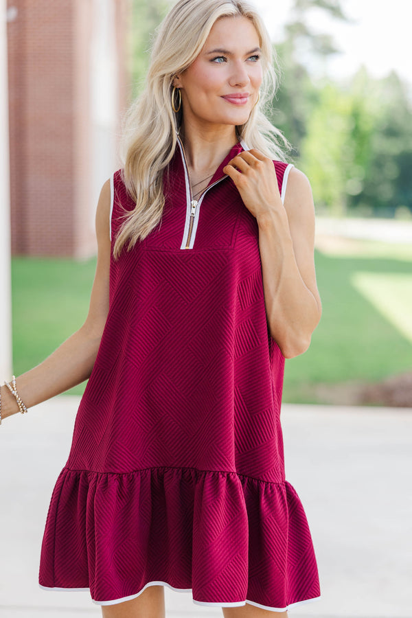 Say It All Burgundy Textured Drop Waist Dress