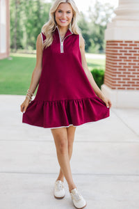Say It All Burgundy Textured Drop Waist Dress