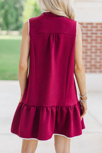 Say It All Burgundy Textured Drop Waist Dress