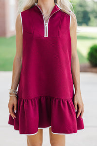 Say It All Burgundy Textured Drop Waist Dress