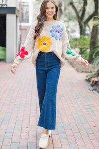 You're The One Oatmeal Floral Sweater