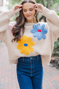 You're The One Oatmeal Floral Sweater