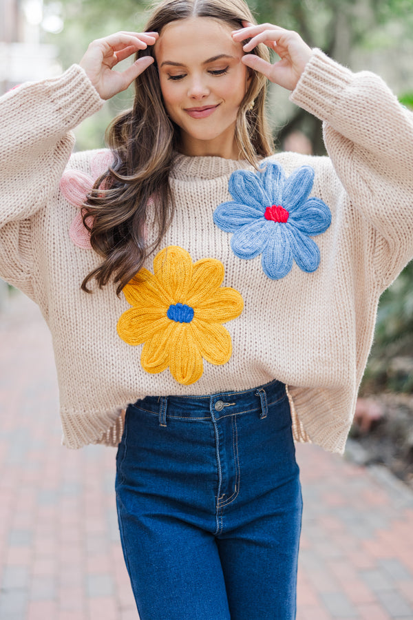 You're The One Oatmeal Floral Sweater