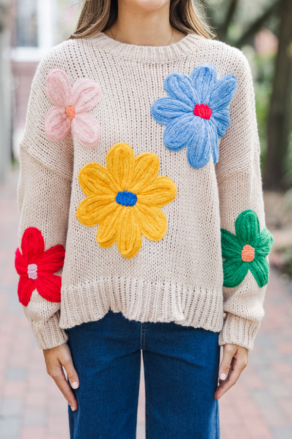 You're The One Oatmeal Floral Sweater