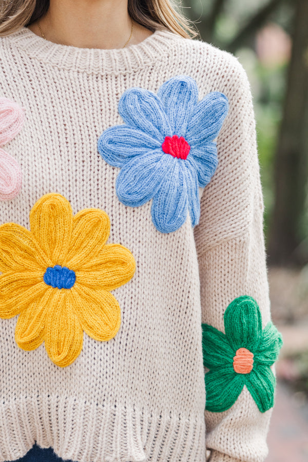 You're The One Oatmeal Floral Sweater