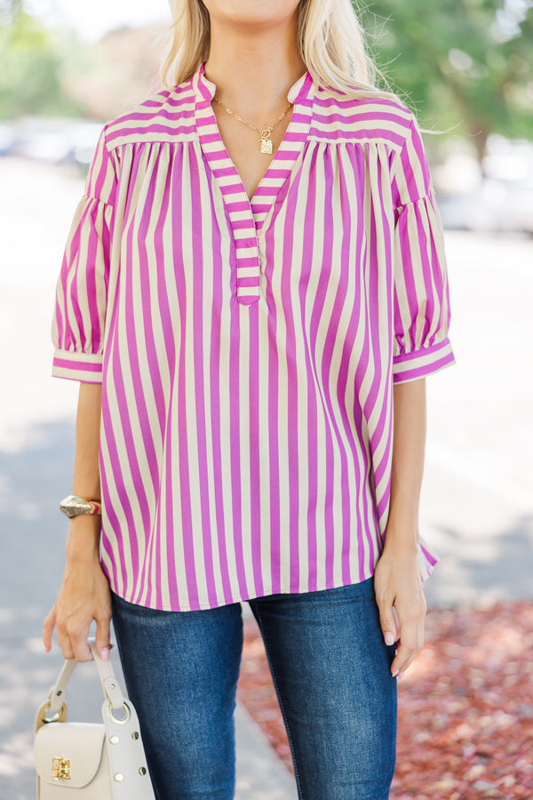 In A Rush Magenta Purple Striped Blouse