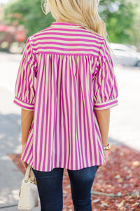 In A Rush Magenta Purple Striped Blouse