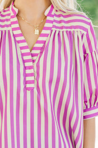 In A Rush Magenta Purple Striped Blouse