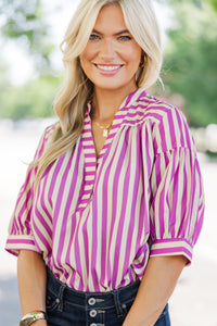 In A Rush Magenta Purple Striped Blouse