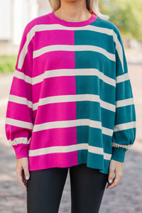 Live It Up Fuchsia/Teal Striped Sweater