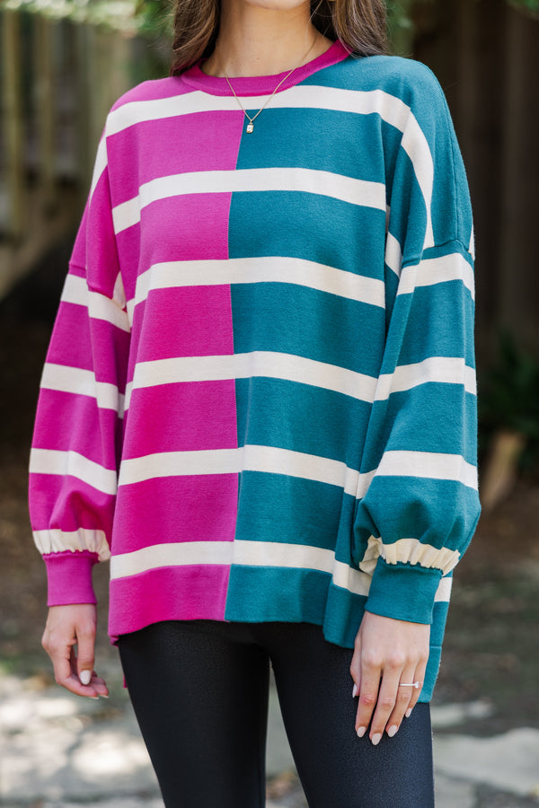 Live It Up Fuchsia/Teal Striped Sweater