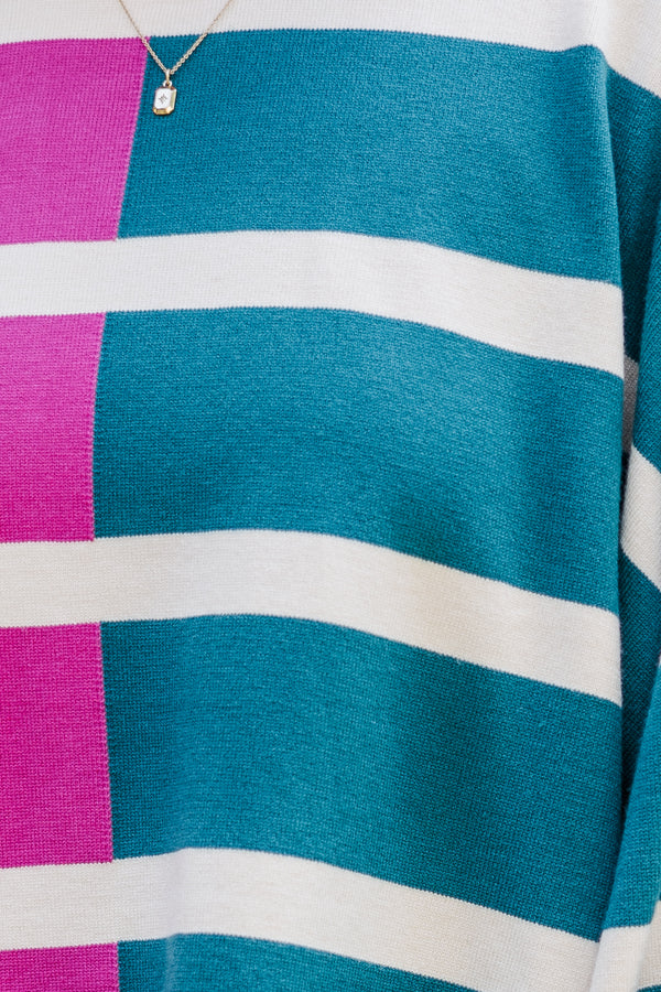 Live It Up Fuchsia/Teal Striped Sweater