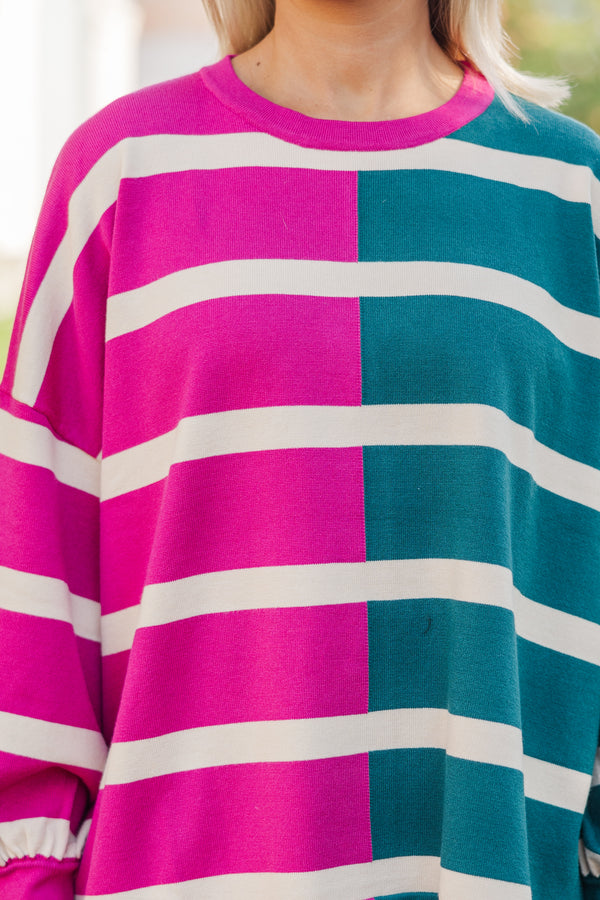 Live It Up Fuchsia/Teal Striped Sweater