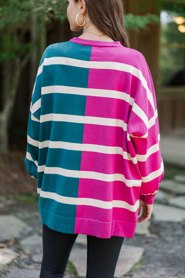 Live It Up Fuchsia/Teal Striped Sweater