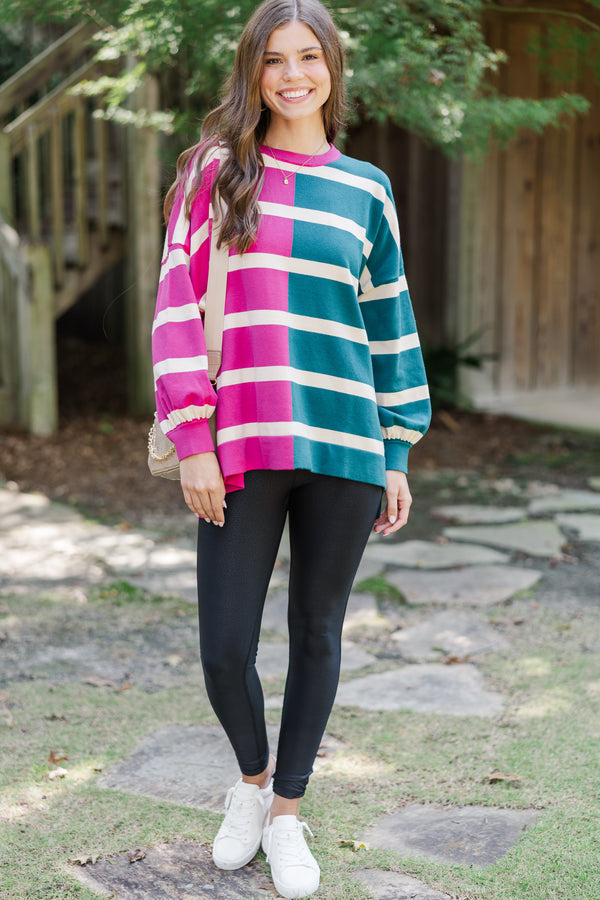 Live It Up Fuchsia/Teal Striped Sweater