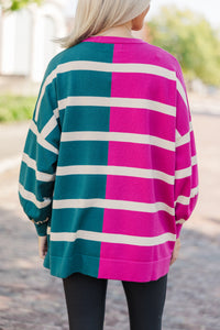 Live It Up Fuchsia/Teal Striped Sweater