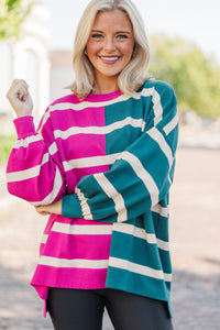 Live It Up Fuchsia/Teal Striped Sweater