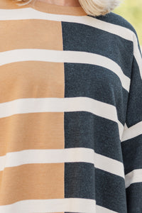 Live It Up Mocha/Black Striped Sweater