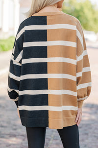 Live It Up Mocha/Black Striped Sweater