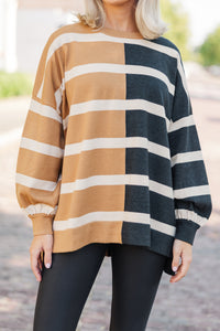 Live It Up Mocha/Black Striped Sweater