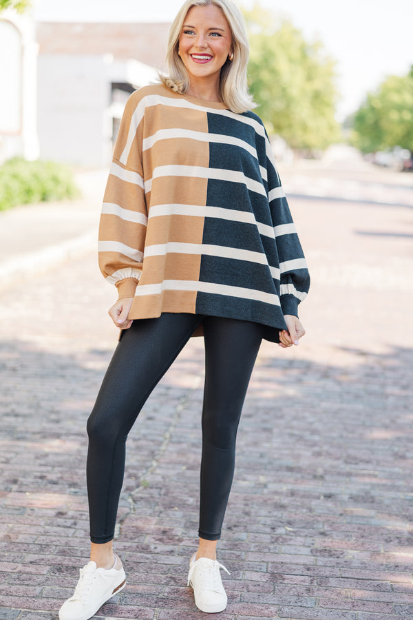 Live It Up Mocha/Black Striped Sweater