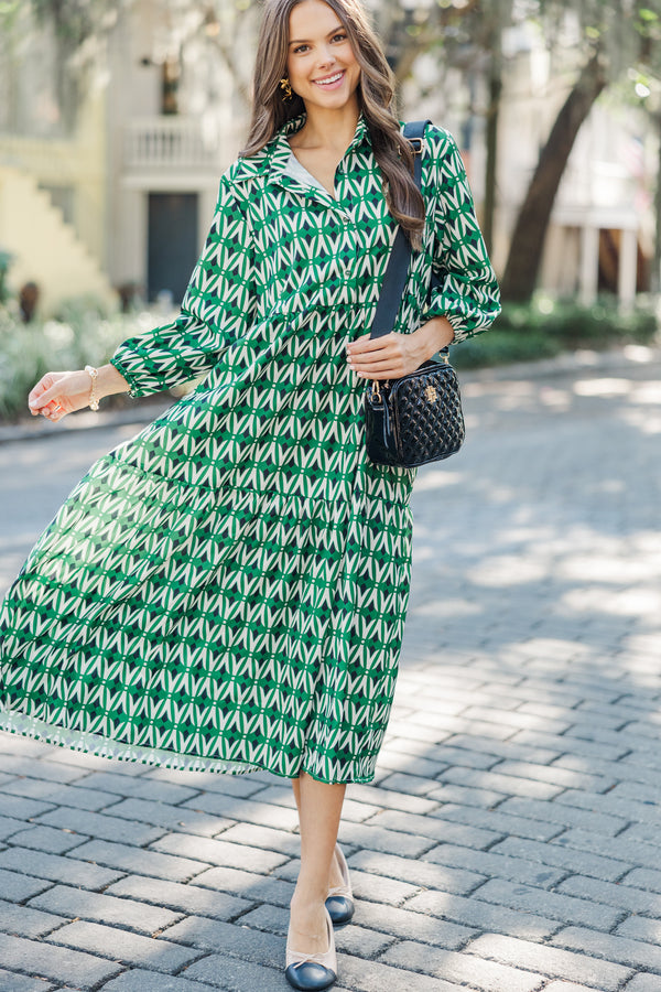 Give Your All Green Abstract Midi Dress