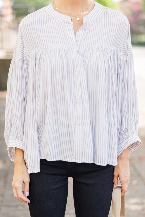 I Believe Oatmeal Striped Blouse