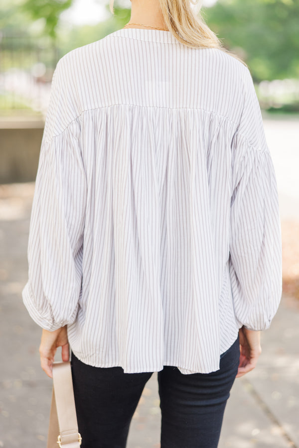 I Believe Oatmeal Striped Blouse