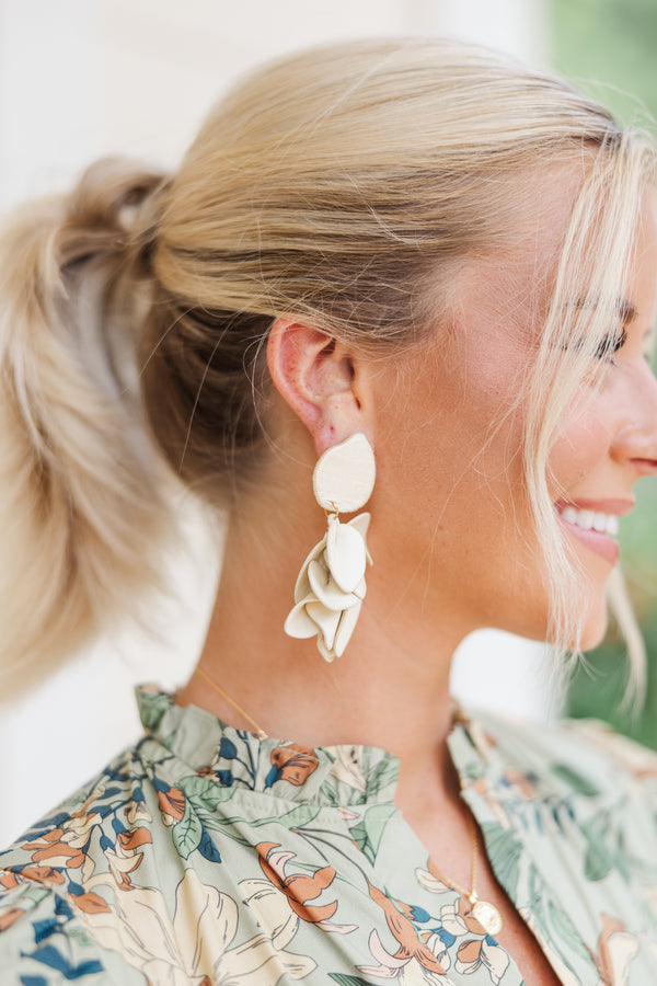 All For Fun Cream Leather Flower Earring, One Size - The Mint Julep Boutique