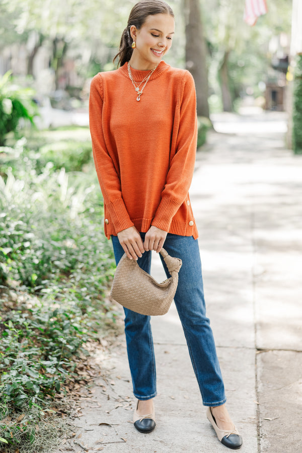 The Slouchy Rust Orange Side Button Sweater