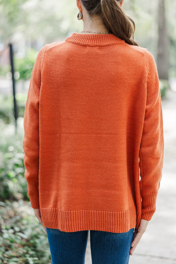 The Slouchy Rust Orange Side Button Sweater