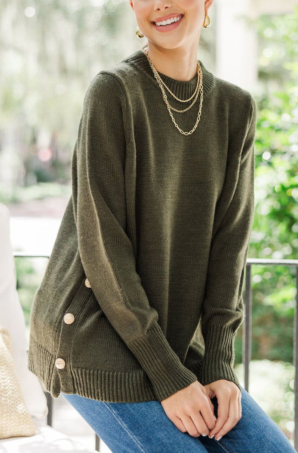 The Slouchy Olive Green Side Button Sweater