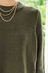 The Slouchy Olive Green Side Button Sweater