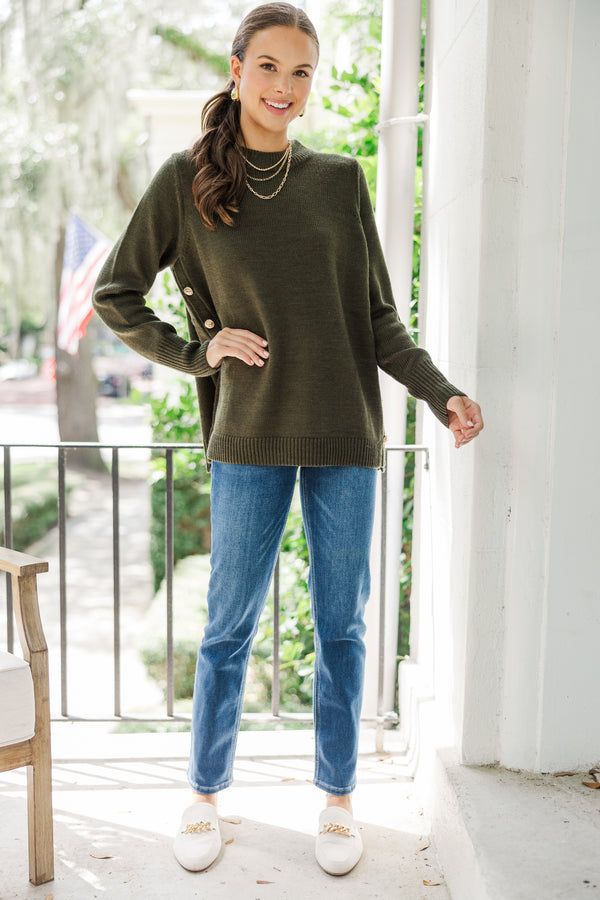 The Slouchy Olive Green Side Button Sweater