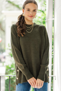 The Slouchy Olive Green Side Button Sweater