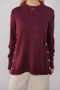 The Slouchy Merlot Side Button Sweater