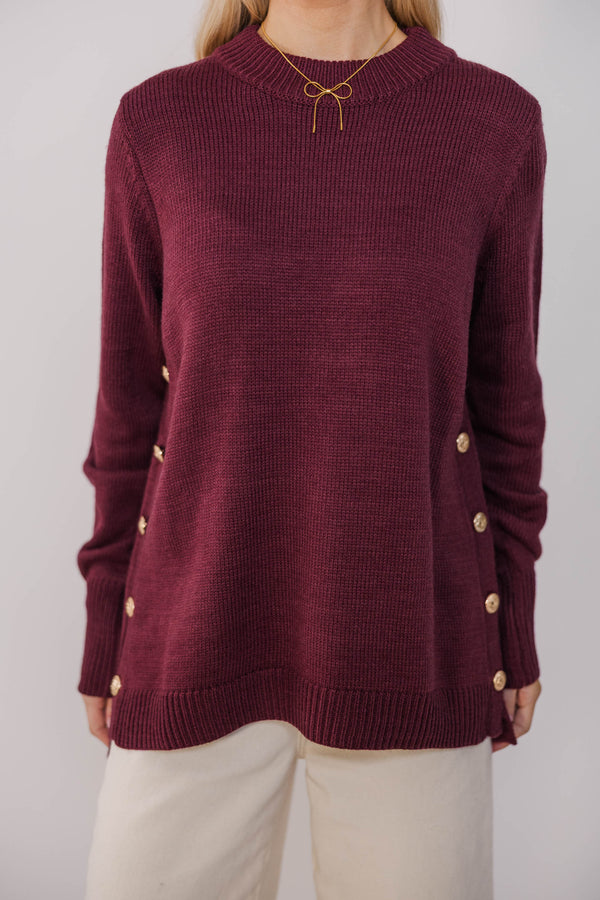 The Slouchy Merlot Side Button Sweater