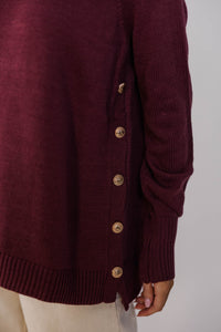 The Slouchy Merlot Side Button Sweater