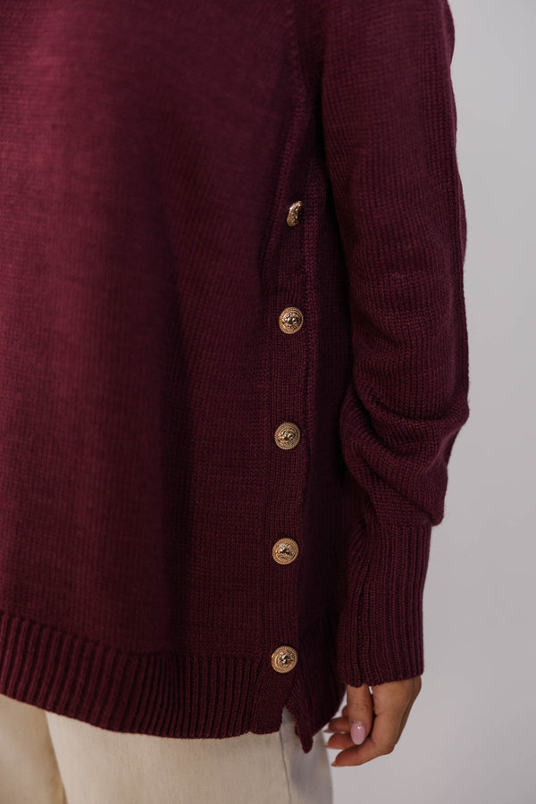 The Slouchy Merlot Side Button Sweater