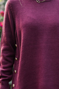 The Slouchy Merlot Side Button Sweater