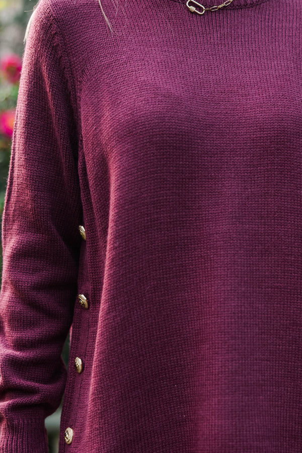 The Slouchy Merlot Side Button Sweater