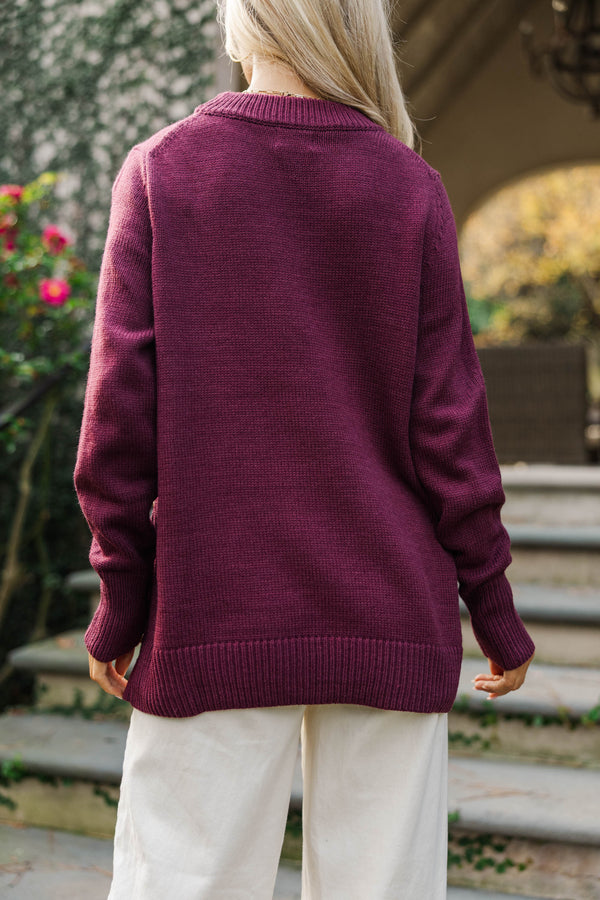 The Slouchy Merlot Side Button Sweater