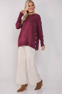 The Slouchy Merlot Side Button Sweater