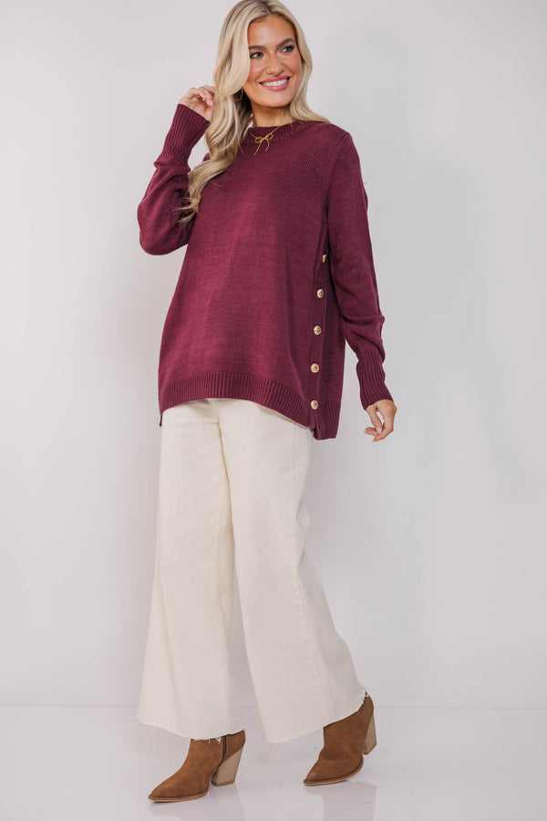 The Slouchy Merlot Side Button Sweater
