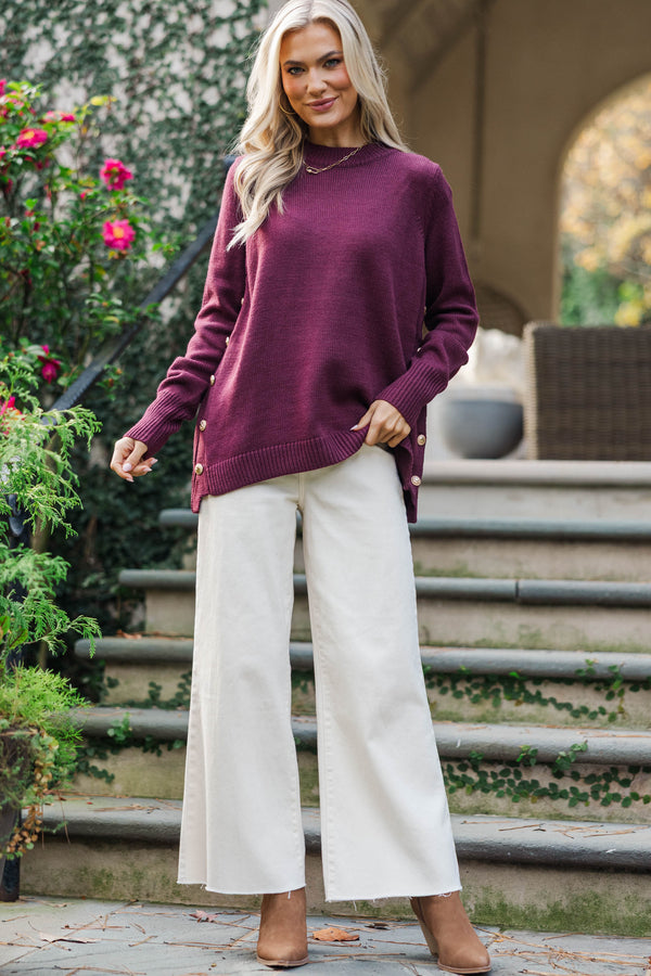 The Slouchy Merlot Side Button Sweater