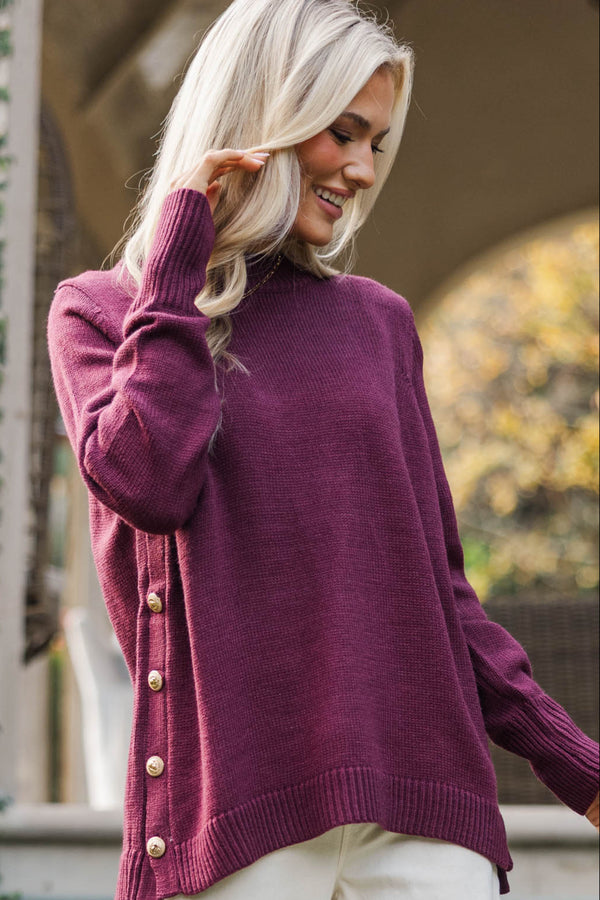 The Slouchy Merlot Side Button Sweater