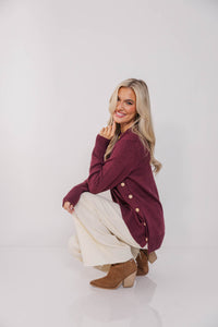 The Slouchy Merlot Side Button Sweater