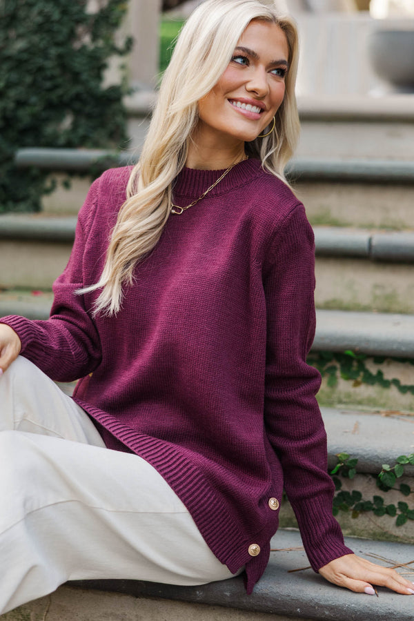 The Slouchy Merlot Side Button Sweater