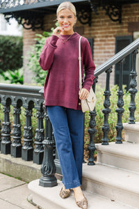 The Slouchy Merlot Side Button Sweater